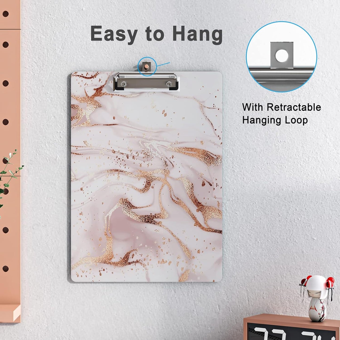 Cute Clipboard Wood Design Decorative A4 Letter Size Clip Boards for Classroom Office, Standard Size 9" x 12.5" with Low Profile Metal Clip - Pink Fluid