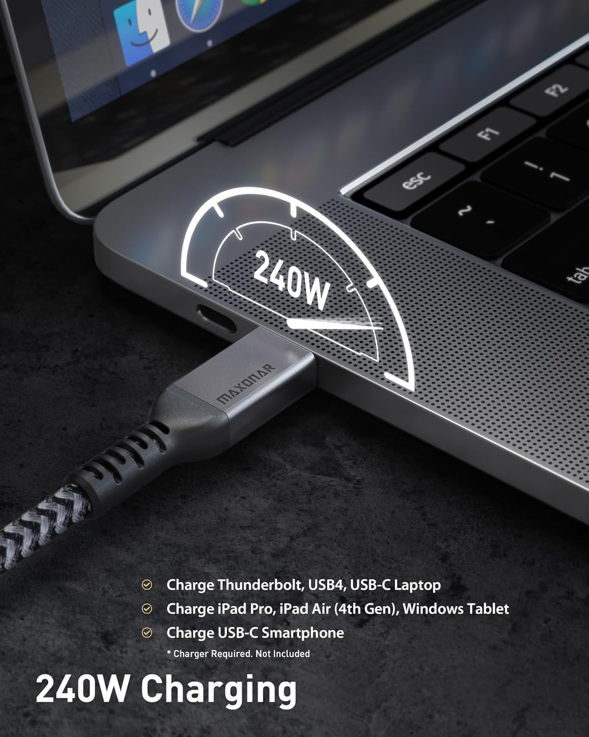 Maxonar [6.6Ft] Thunderbolt 4 Cable with 40Gbps Data Sync/240W Charging and 8K/5K@60Hz for Thunderbolt 4/3, USB4, and USB C Devices