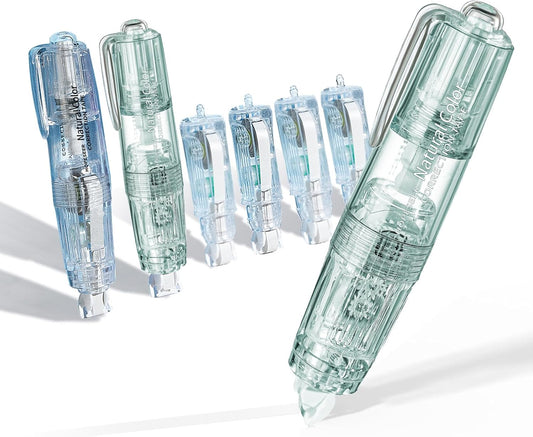 White Retractable Correction Tapes, 2 Cute Pre-Loaded Correctors with 4 Refills, Pull-Out Pen-Shaped Applicator, Anti-Break Tape for Office Supplies (Transparent, Green)