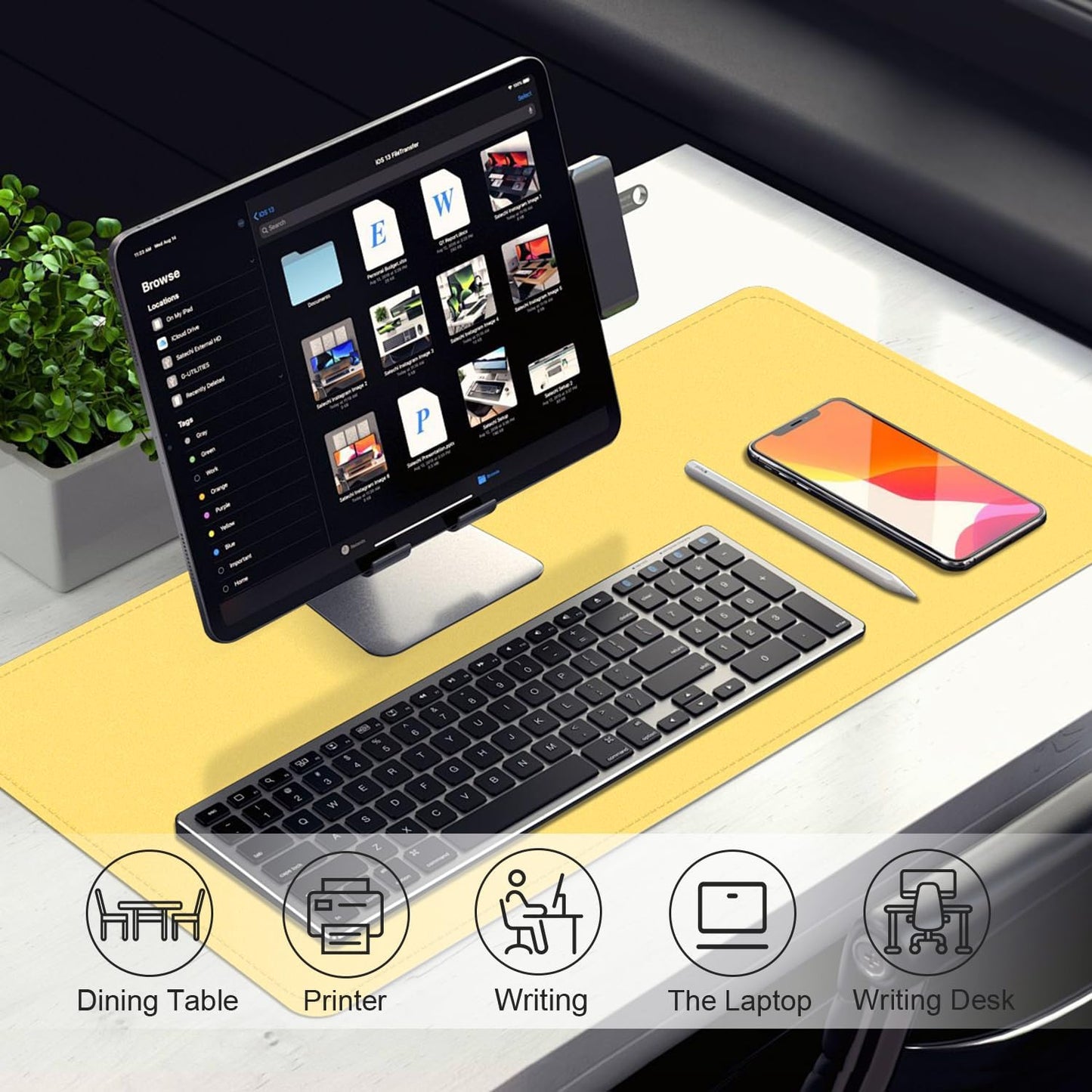 Leather Desk Pad Protector, Desk Mat, Large Mouse Pad, Non-Slip Desk Blotter, Office Laptop Desk Pad, PU Leather Desk Writing Pad for Office and Home (Yellow, 31.5" x 15.7")