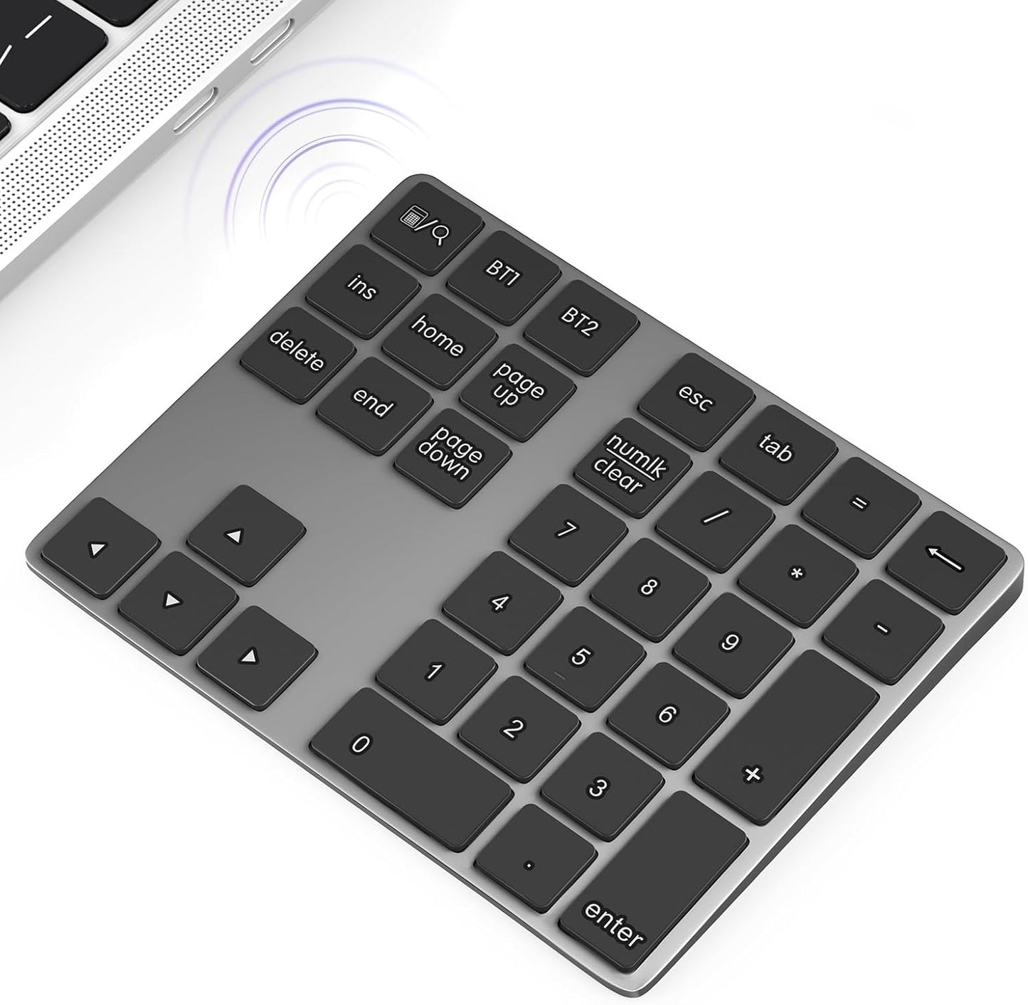 Foloda Bluetooth Number Pad for Laptop, Wireless 10 Keys USB Number Keypad, Rechargeable Numeric Keypad Numpad Extensions Data Entry Keyboard for PC iMac MacBook Notebook