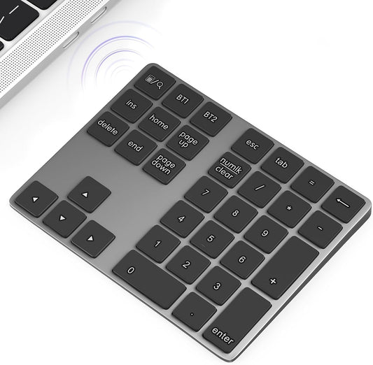 Foloda Bluetooth Number Pad for Laptop, Wireless 10 Keys USB Number Keypad, Rechargeable Numeric Keypad Numpad Extensions Data Entry Keyboard for PC iMac MacBook Notebook