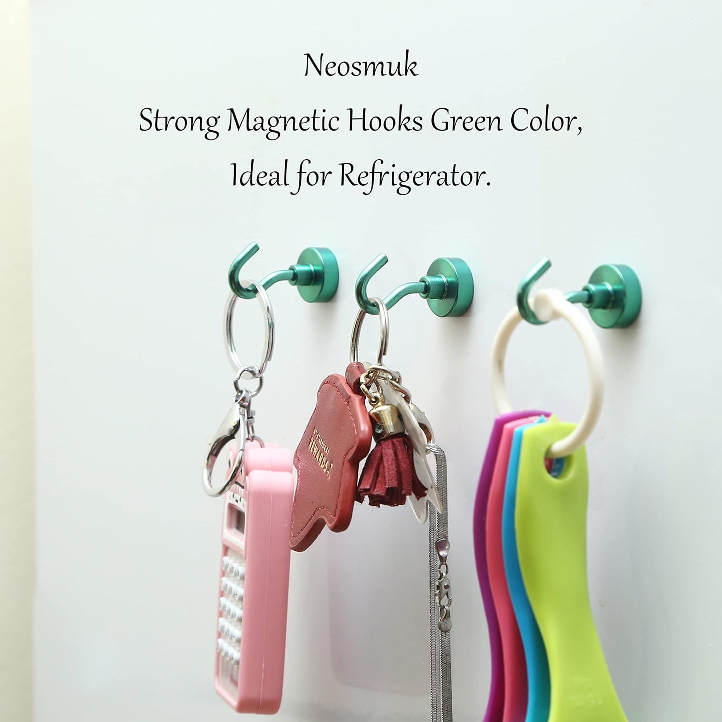 Neosmuk Green Magnetic Hooks,30lb Heavy Duty Earth Magnets with Hook for Refrigerator, Extra Strong Cruise Hook for Hanging, Magnetic Hanger for Curtain, Grill (Green, 4 Pack)