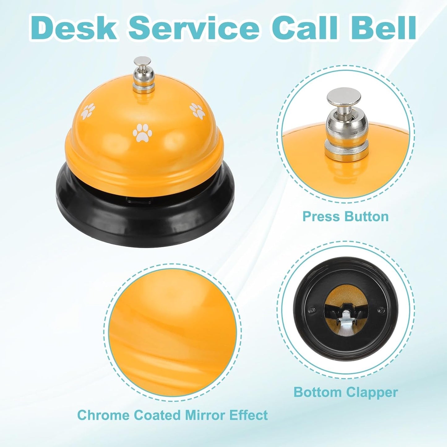 uxcell Desk Service Call Bell, 2.95 Inch Metal Dinner Service Bell Ring for Hotel Restaurant Reception Area and Wedding Party Events, Yellow