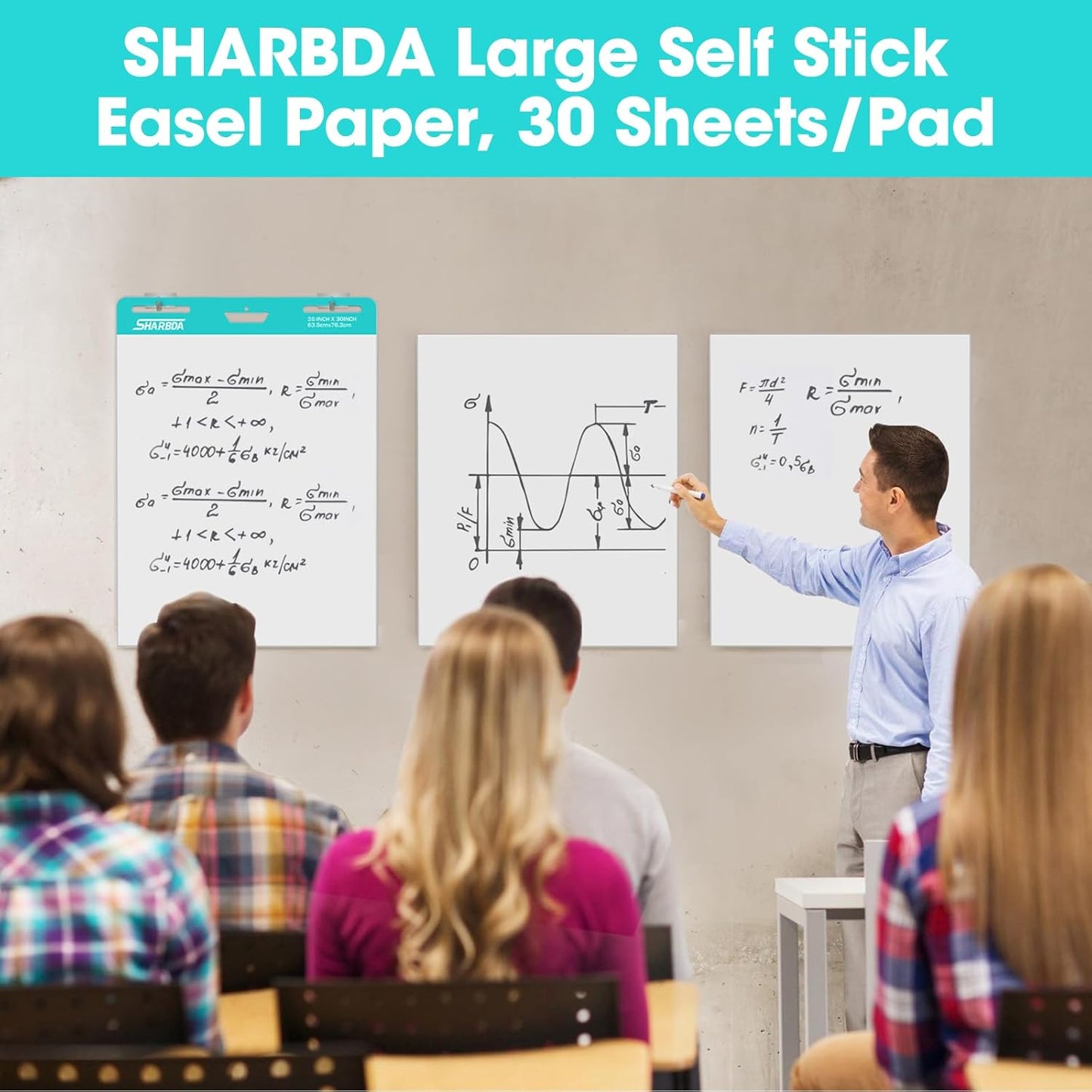 Sticky Easel Pad,20 in x 23 in,Flip Chart Paper,Sticky Chart Paper for Teachers,Self-Stick Easel Paper,Super Sticky & Bleed-Resistant, 30 Sheets/Pad, 2 Pads