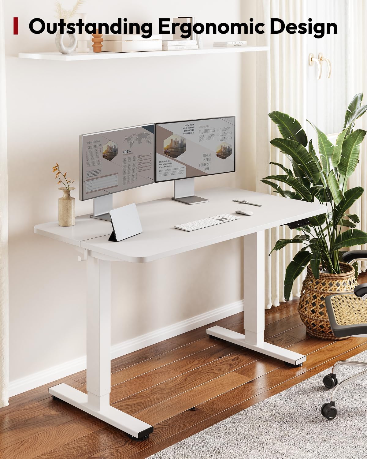 SANODESK Standing Desk Height Adjustable Electric Stand up Desk 40x24 Inches Sit Stand Home Office with Splice Board, White Frame/White Top