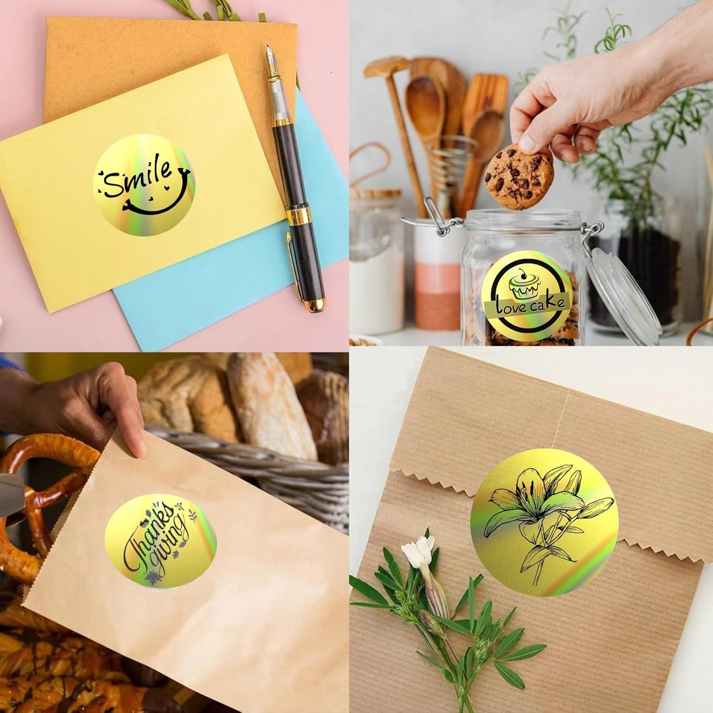 MFLABEL 2" Round Holographic Thermal Labels - 400pcs Gold Waterproof Sticker Roll for Small Business Logo, Compatible with MUNBYN/Rollo/Phomemo (Not for Dymo/Brother)