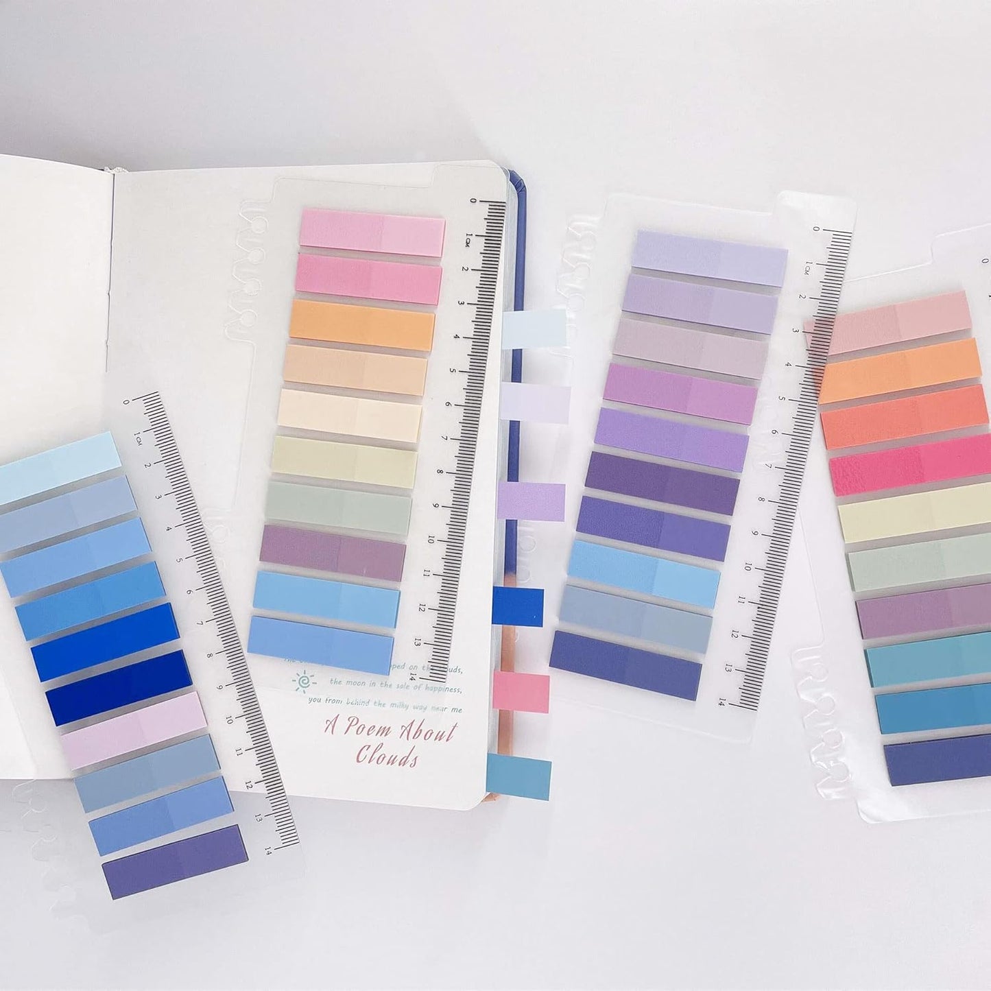 Potanro 800 Pcs Sticky Index Tabs, 4 Sheets Strip Index Tabs, Writable Page Sticky Notes with Ruler for Page Marking Classify File