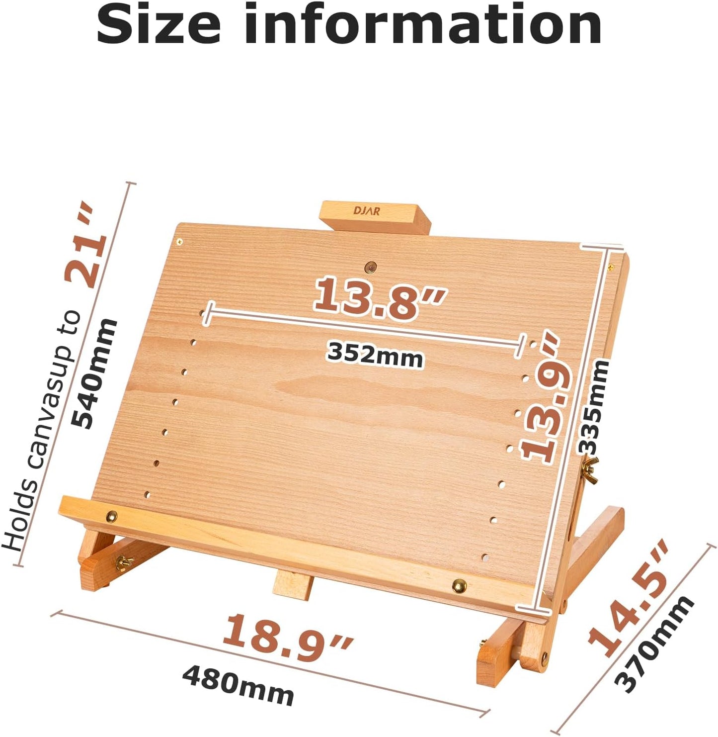 DJAR Adjustable Tabletop Easel for Artists & Beginners, Solid Beech Wood Desktop Sketching Drawing Painting Board Easel, Hold Canvas up to 23", Natural