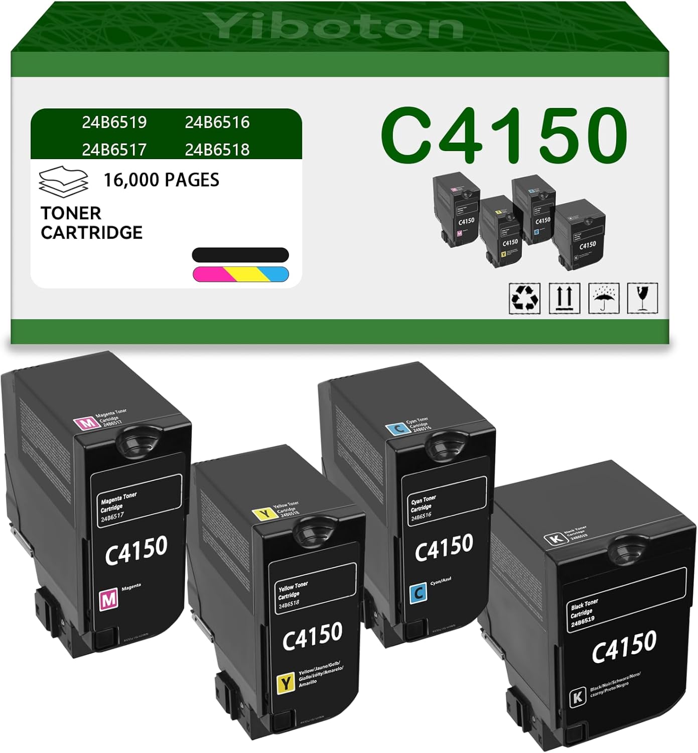 High Yield C4150 Toner Cartridges Replacement for Lexmark C4150 24B6519 24B6516 24B6517 24B6518 Toner Compatible for Lexmark C4150 Printer (4 Pack Black Cyan Magenta Yellow)