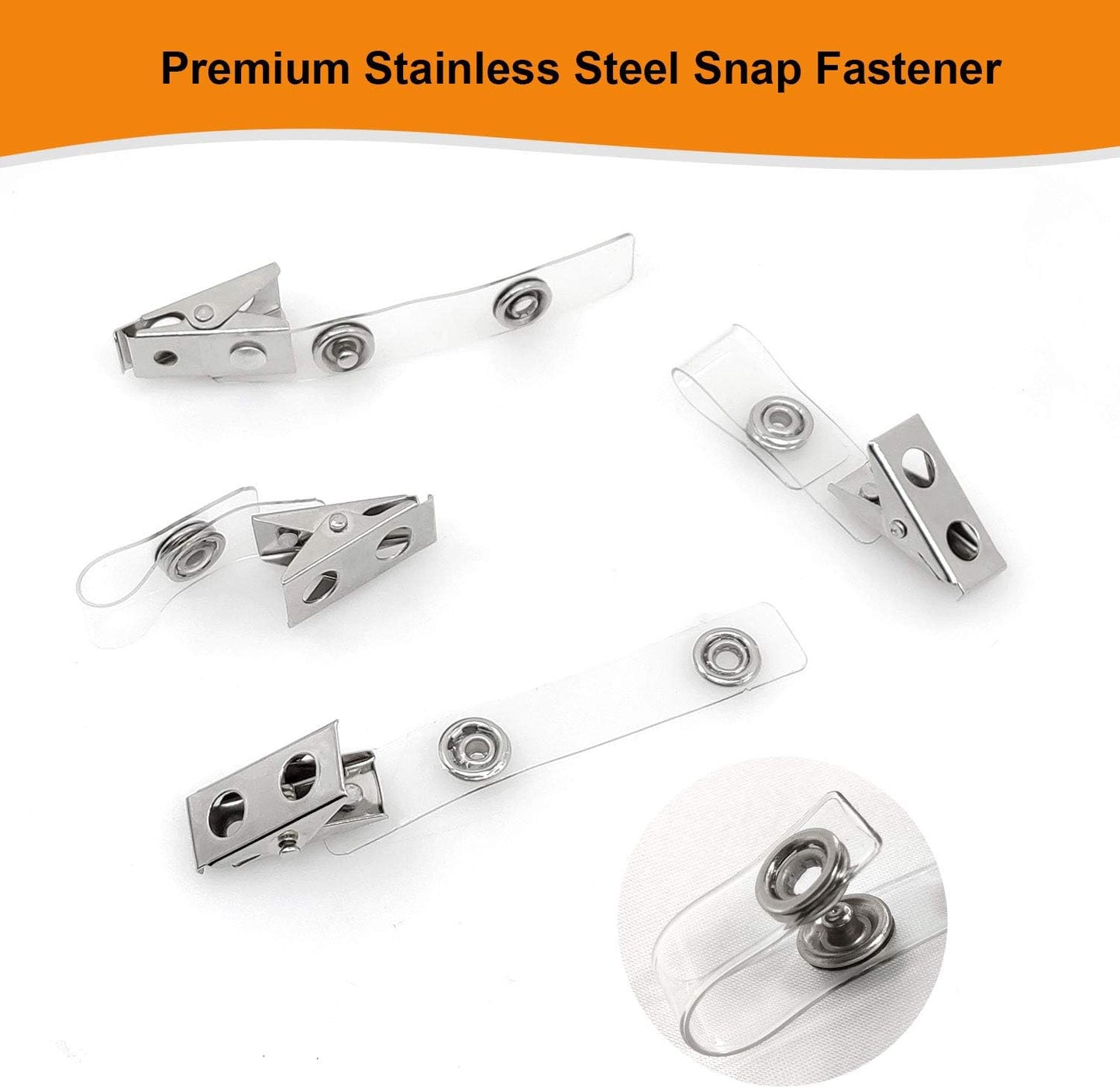Fushing 300Pcs Metal Badge Clips with Clear PVC Straps for ID Cards and Badge Holders