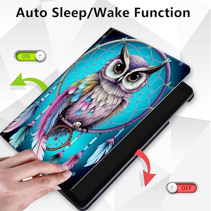 for All-New Amazon Kindle Fire HD 10 Tablet Case (13th Generation, 2023 Release) 10.1", 360 Degree Rotating Stand Cover with Auto Wake Sleep Case for Fire Tablet 10 2023,Dream Catcher/Owl