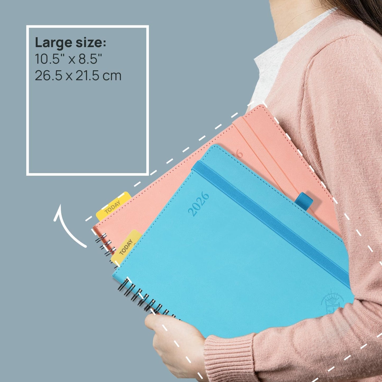 POPRUN 2026 Planner (Large - 8.5" x 10.5") with Hourly Schedule, Vertical Layout - 2026 Weekly Calendar (Jan. 2026 - Dec.2026) for Time Management, Monthly Tabs, Spiral Bound, Soft Cover - Pacific Green