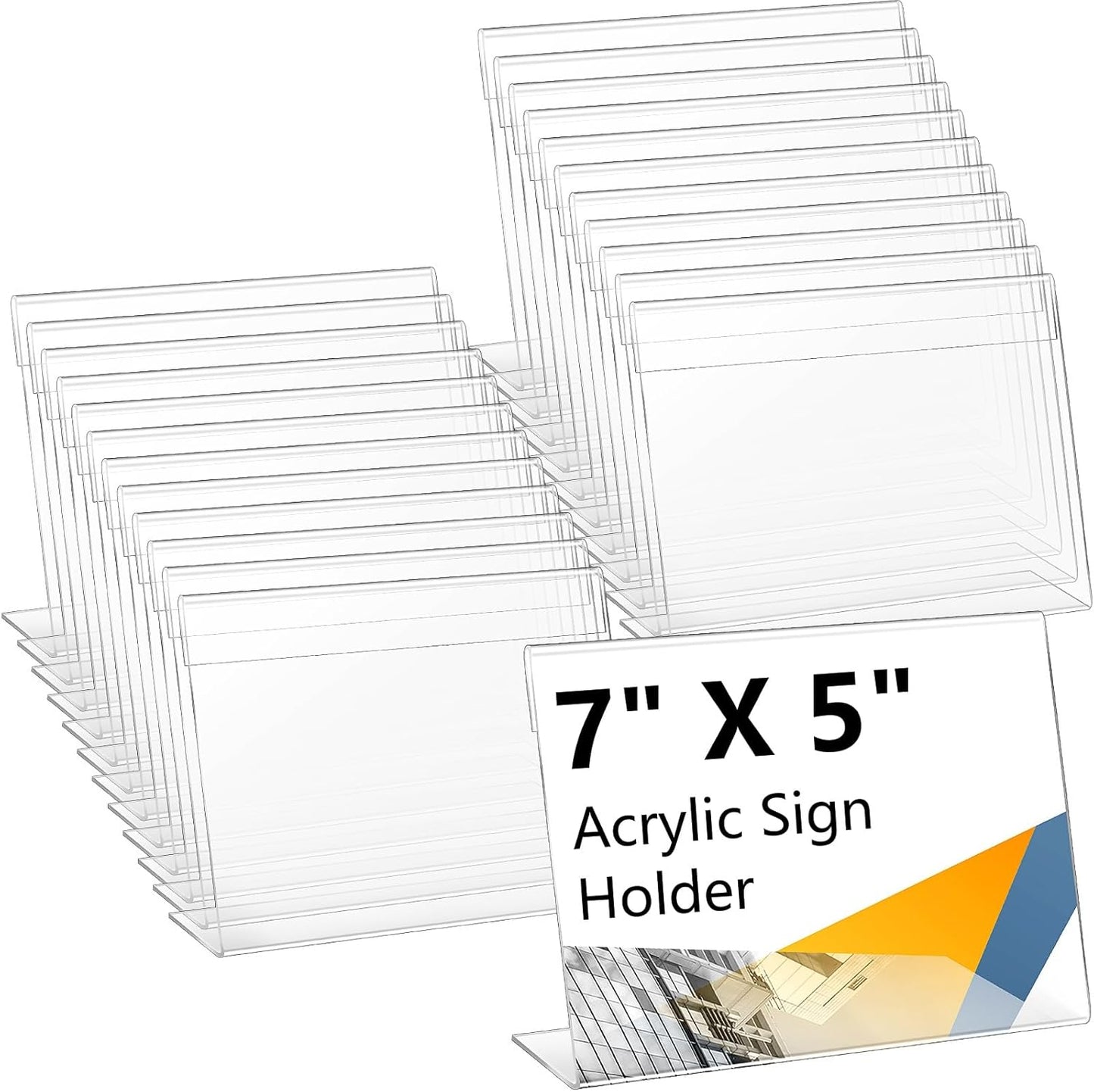 Vicenpal 200 Pcs 7x5 Inch Clear Acrylic Sign Holder Plastic L-shape Vertical Menu Stand, Picture Photo Frames, Table Paper Holder, Flyer Sign Display Stand for Restaurants, Store, Office, Wedding