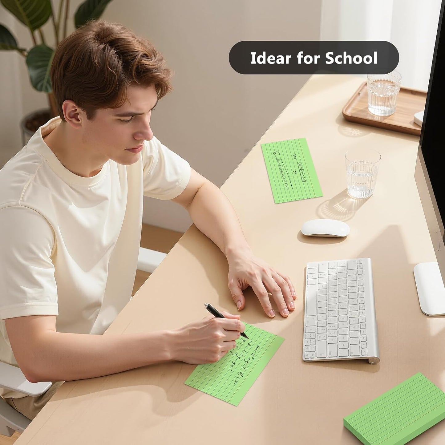 250 Count Index Cards 3 x 5 Inch, Heavyweight Green Lined Note Cards Portable Ruled Flash Cards Perfect for Studying and Organizing, Note Taking Study Flashcards for Home, School and Office