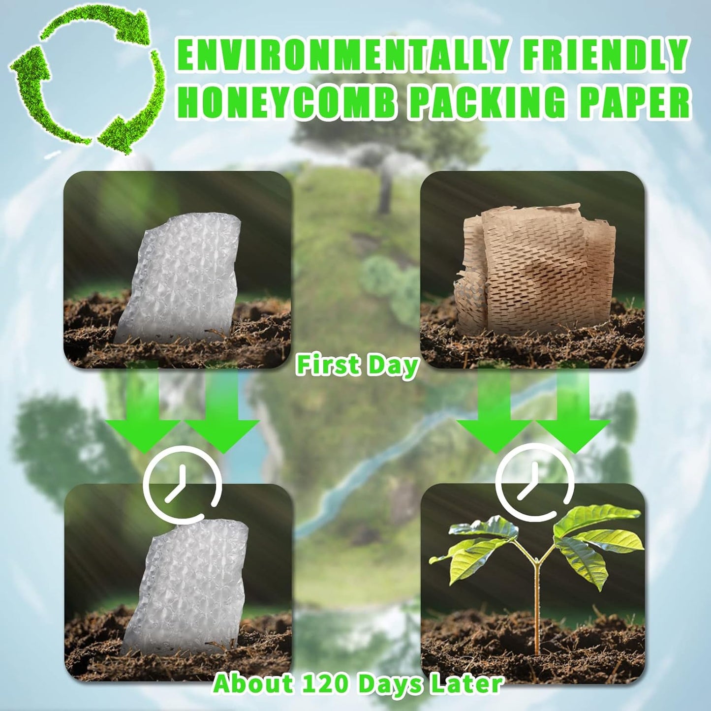 Honeycomb Packing Paper, MINHAO 15"x165' Eco Friendly Packing Paper for Moving Recyclable Honeycomb Paper Moving Supplies Bubble Paper Wrapping Protective Roll, With 36 Fragile Sticker Labels