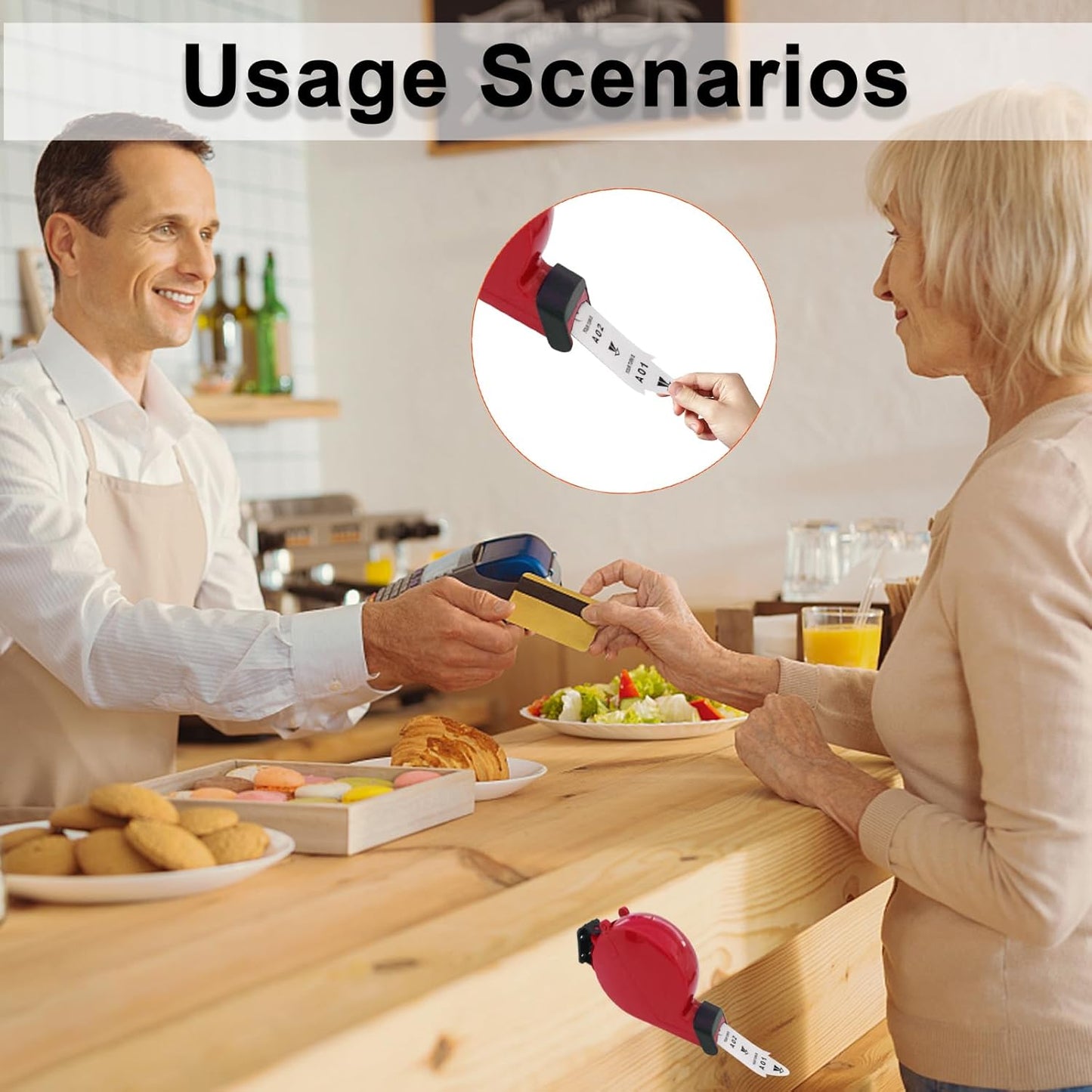 Ticket Dispenser Take A Number System with 1 Roll 2 Digit Paper 4 Groups Number (A01-E99, red)