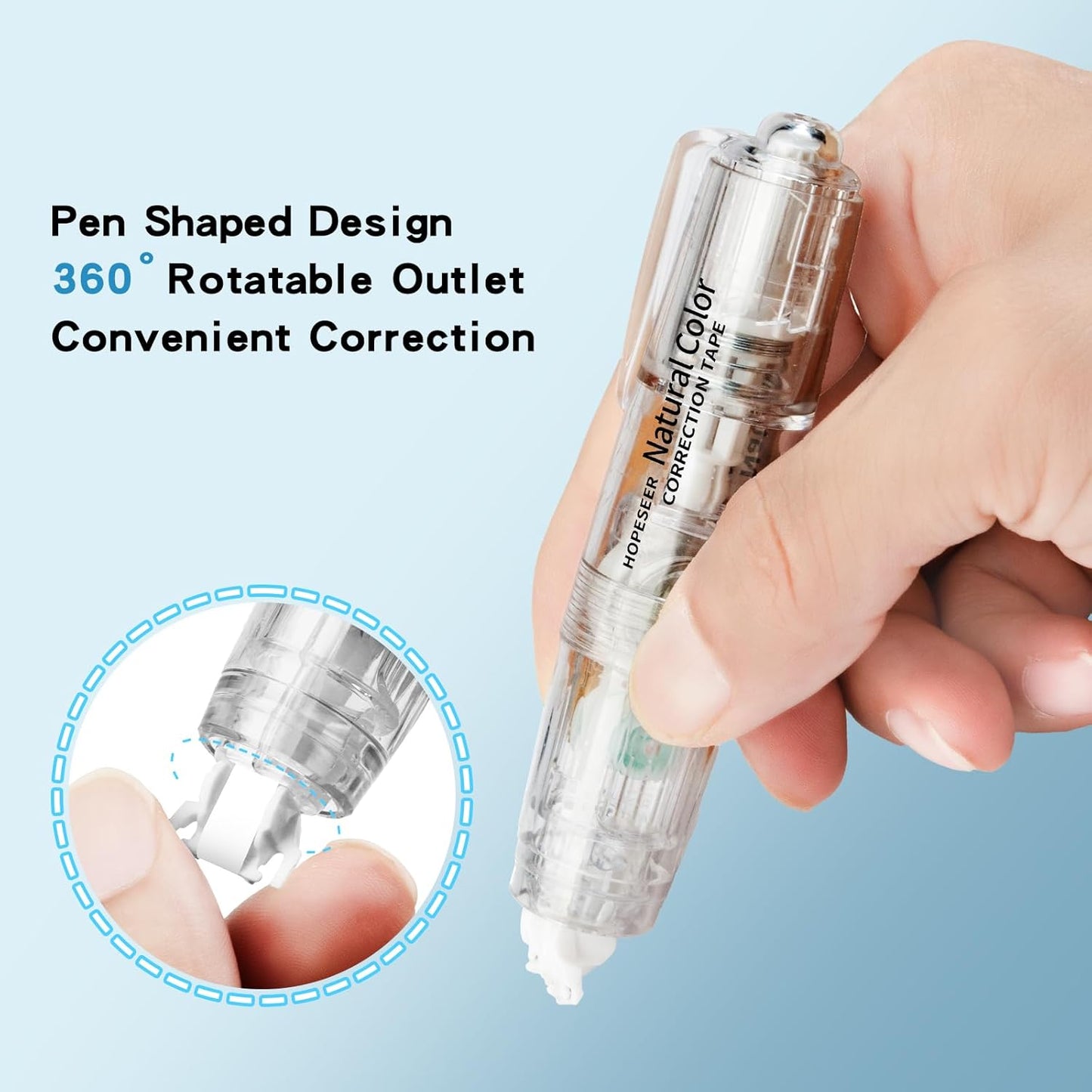 White Retractable Correction Tapes, 2 Cute Pre-Loaded Correctors with 4 Refills, Pull-Out Pen-Shaped Applicator, Anti-Break Tape for Office Supplies (Transparent, Green)