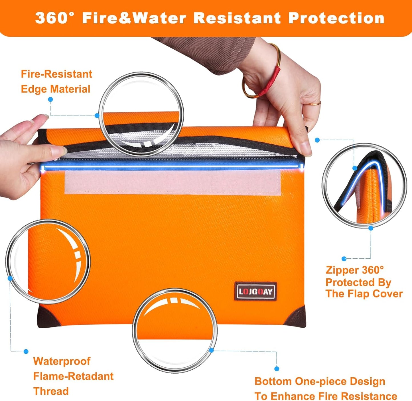 Fireproof Bag with 5200℉ Thermal Insulated, Waterproof Fireproof Box with Zipper, Fireproof Money Bag for Cash, Fireproof Safe Bags for Home Safe Bank Valuable Documents (Orange, 13.9"x10.6")