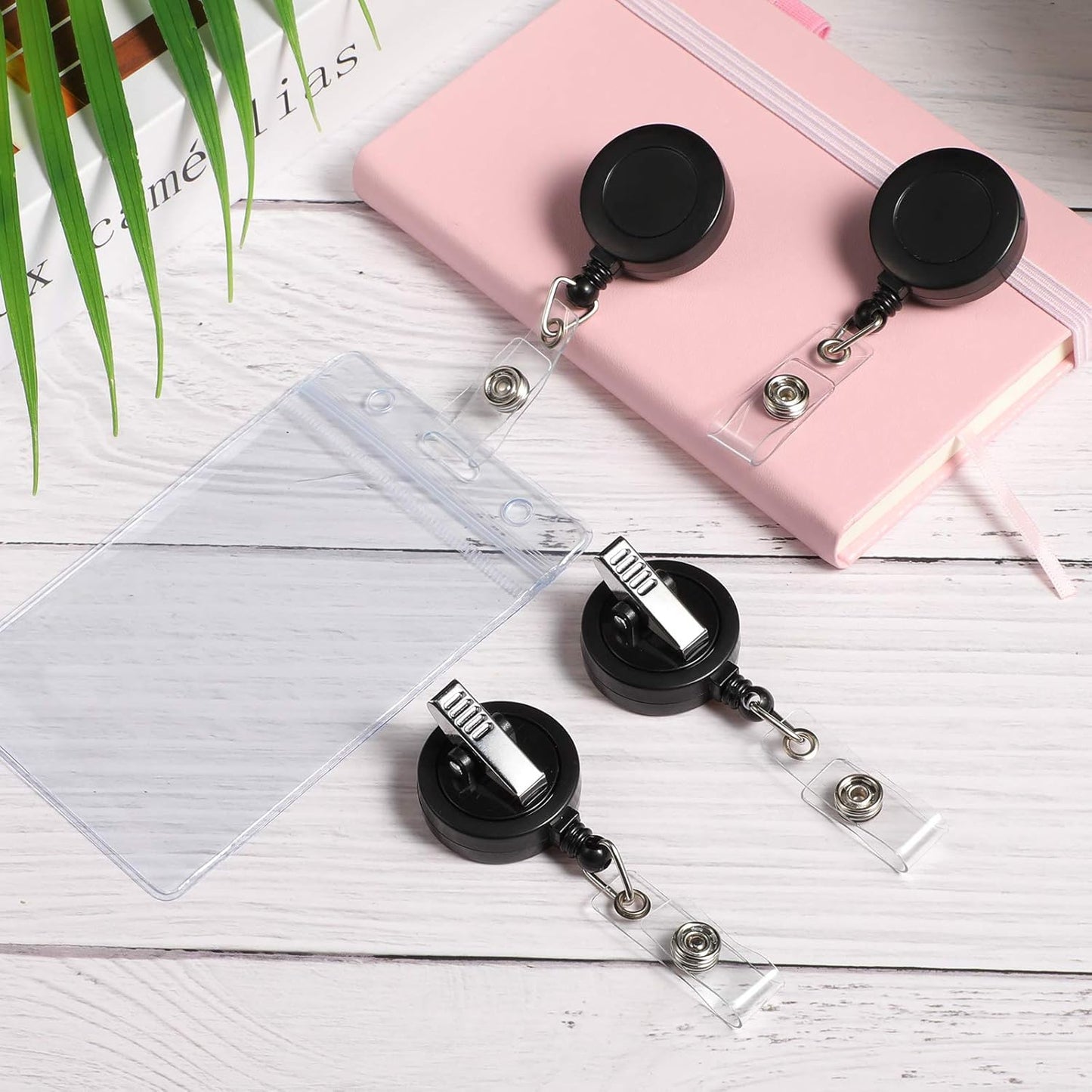 50 Pieces Retractable Badge Holder Reels with Swivel Alligator Clip, ID Card Holder Name Badge Reel Clips for Students Teachers Office Workers (Black)