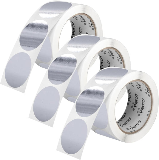 Perco Metallic Silver 2" Round Circle Dot Sticker Labels for Wedding Invitations - Multi-Roll Pack (3 Rolls, 500 Labels Each) - Permanent Adhesive, Vibrant Colors, Perforated for Easy Use, Made in USA