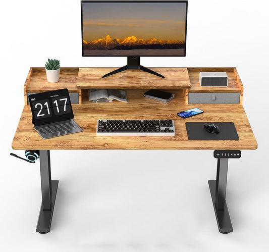 48 x 30 Inch Electric Standing Desk with 2 Drawers, Adjustable Height Widened Stand Up Desk with Storage, Sit to Stand Ergonomic Workstation for Home Office, Light Rustic