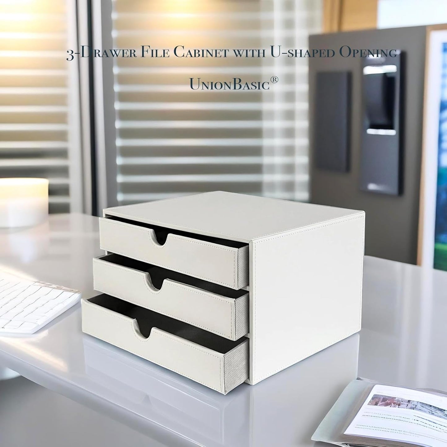 UnionBasic Document Organizer, 3-Drawer File Cabinet Document Storage Box, Office Desktop Filing Organizer, White