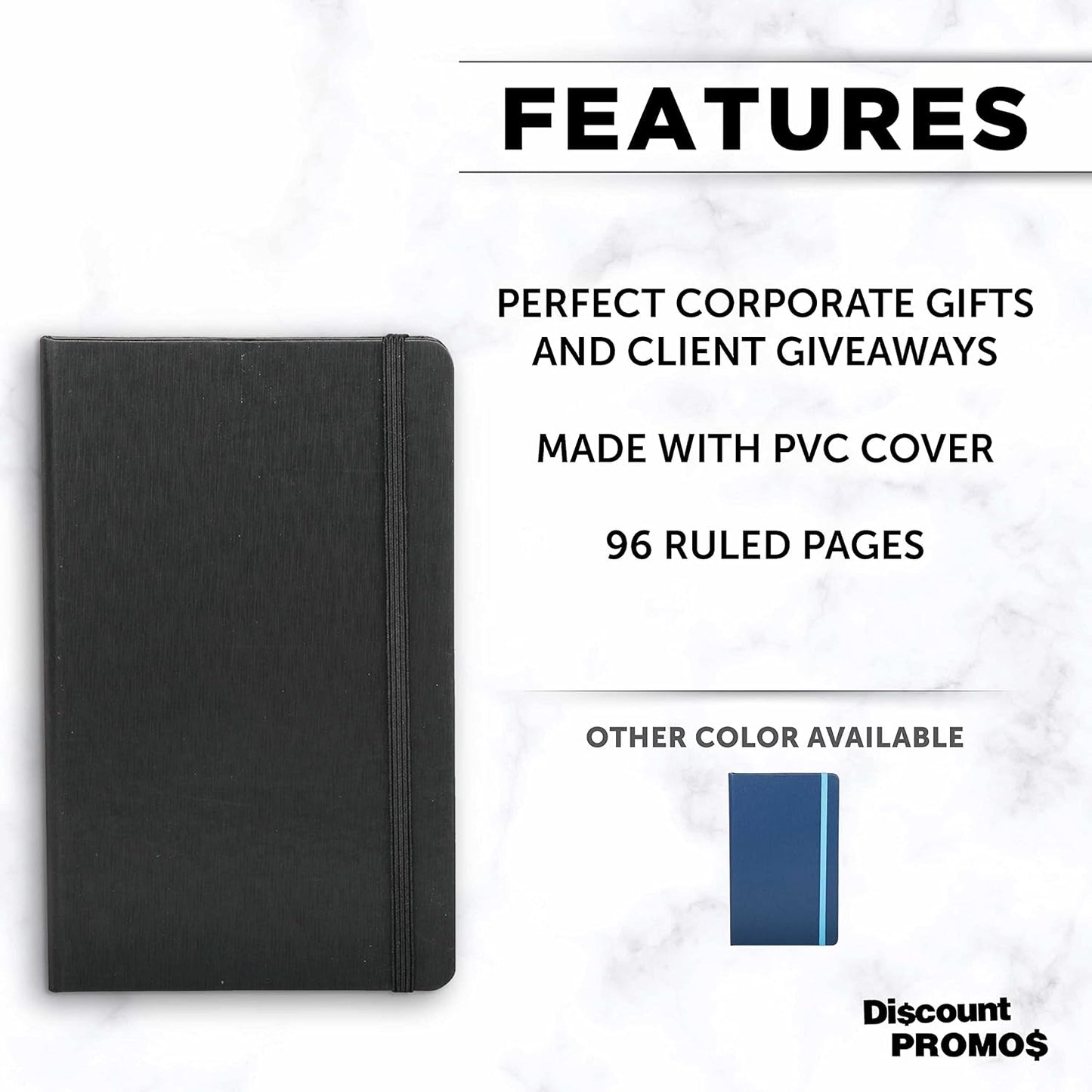 DISCOUNT PROMOS Hardcover Notebook Journals with Elastic Colored Band Set of 6, Bulk Pack - Perfect for School, Office, Home - Black