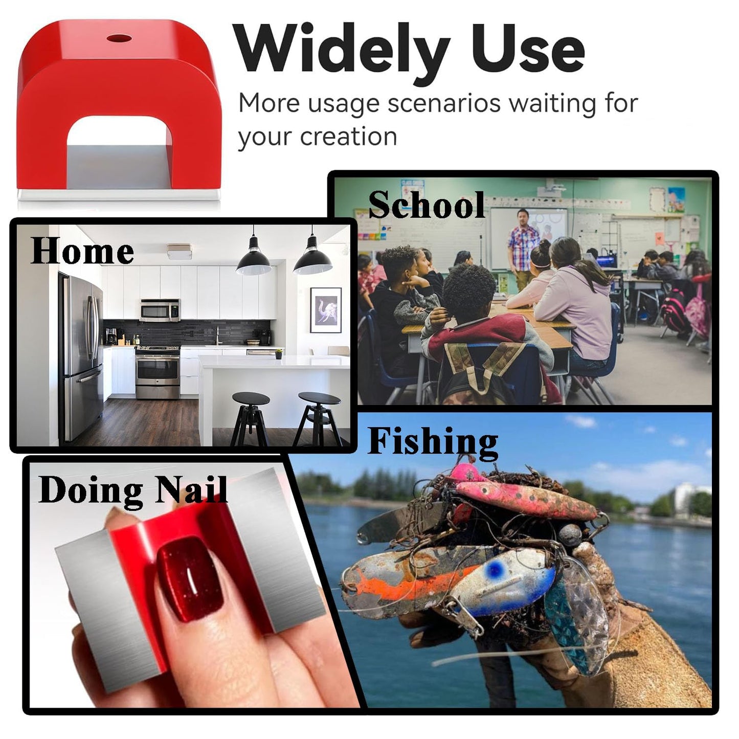 Red Horseshoe Heavy-Duty Alnico Power Magnets for Education and Doing Velvet Nail (15 lbs Pull)