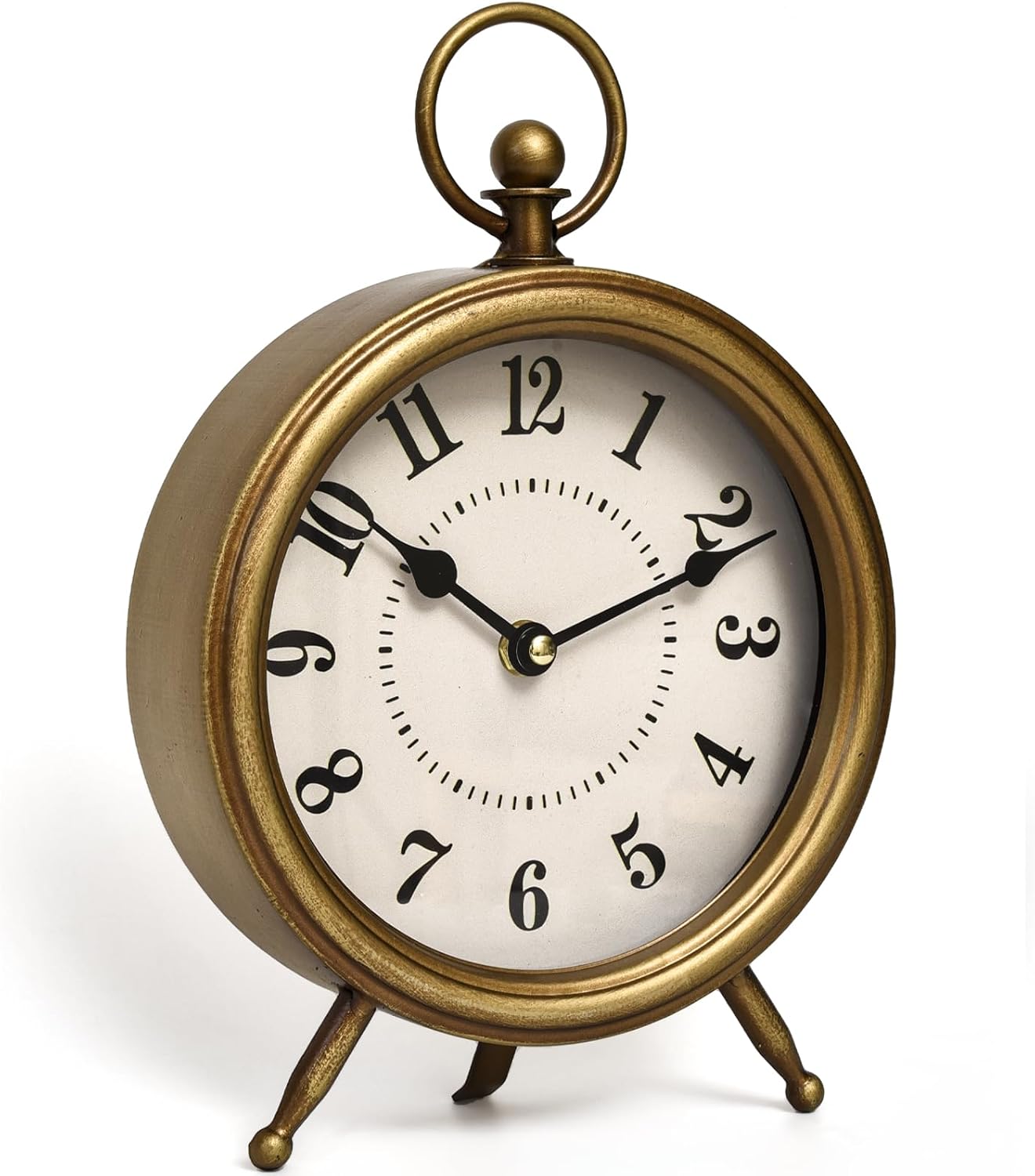 Antique Gold Finish Mantel Clock – Vintage Gold Table Clock on Stand, Decorative Desk and Shelf Clock, Rustic Mantel Clock Non-Ticking 10.3 * 7.3 inch