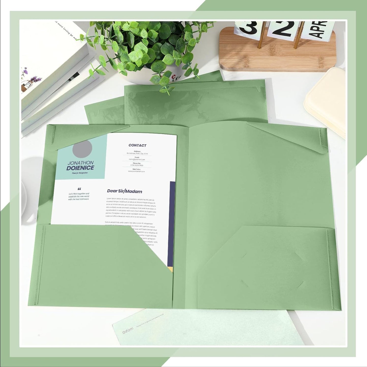 Henoyso 36 Pcs Plastic Folders with Clear Front Pockets Heavy Duty File Folders with 2 Pockets and Card Slot for Student Communication School Office Presentation Report (Sage Green)