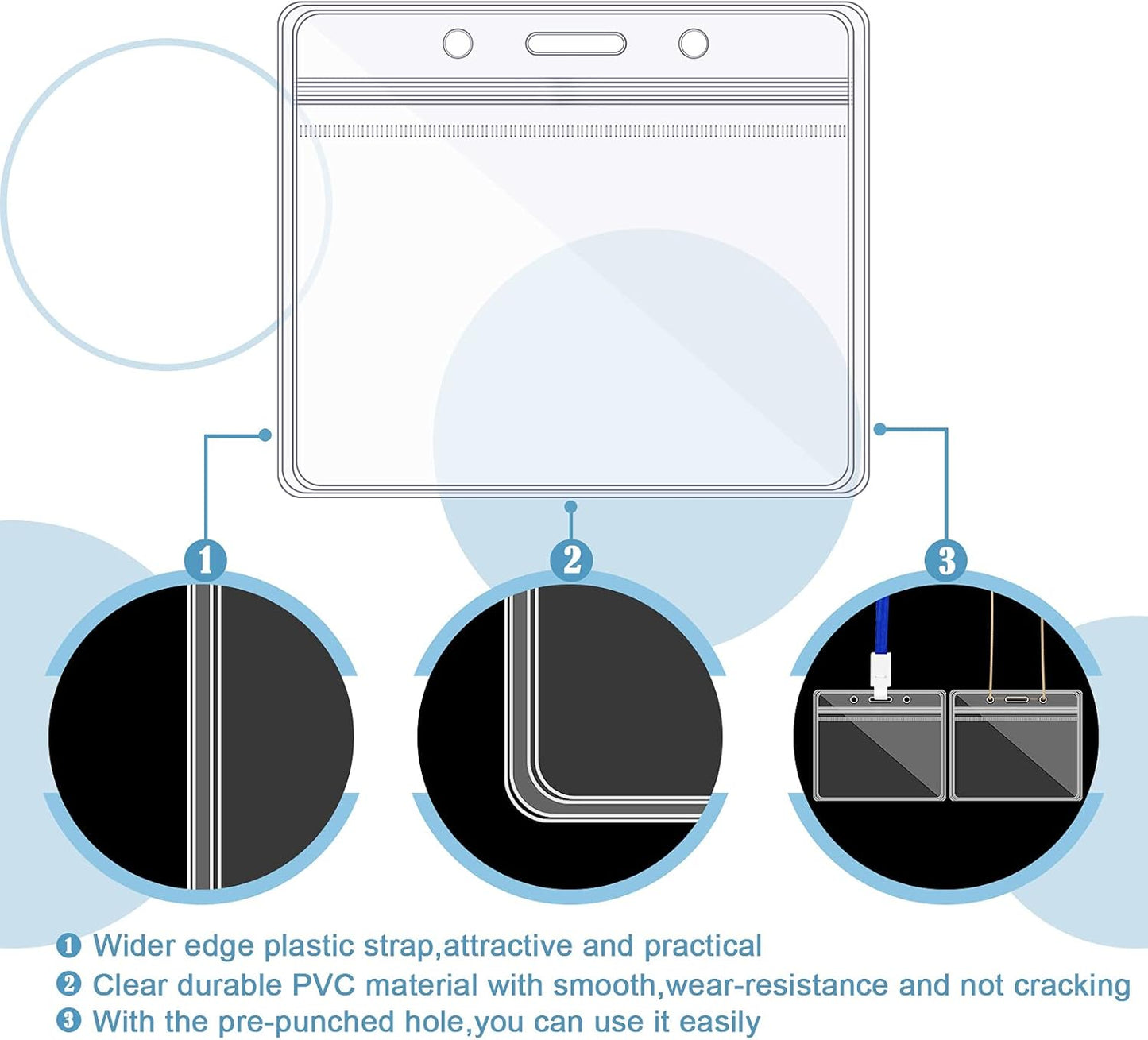 Zonon 150 Pcs Name Badge Holders Clear Plastic ID Card Name Tag Holders Badge Sleeves Horizontal Waterproof Transparent PVC Sleeve Cover Pouch for Office School Travel(4.13 x 3.54 Inch)