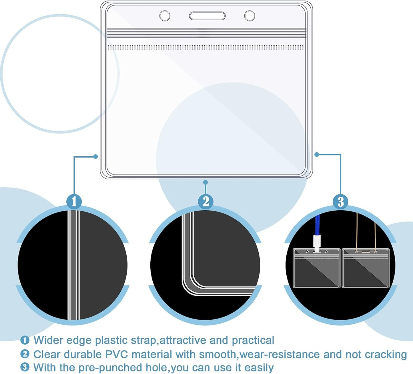 Zonon 150 Pcs Name Badge Holders Clear Plastic ID Card Name Tag Holders Badge Sleeves Horizontal Waterproof Transparent PVC Sleeve Cover Pouch for Office School Travel(3.35 x 3.94 Inch)