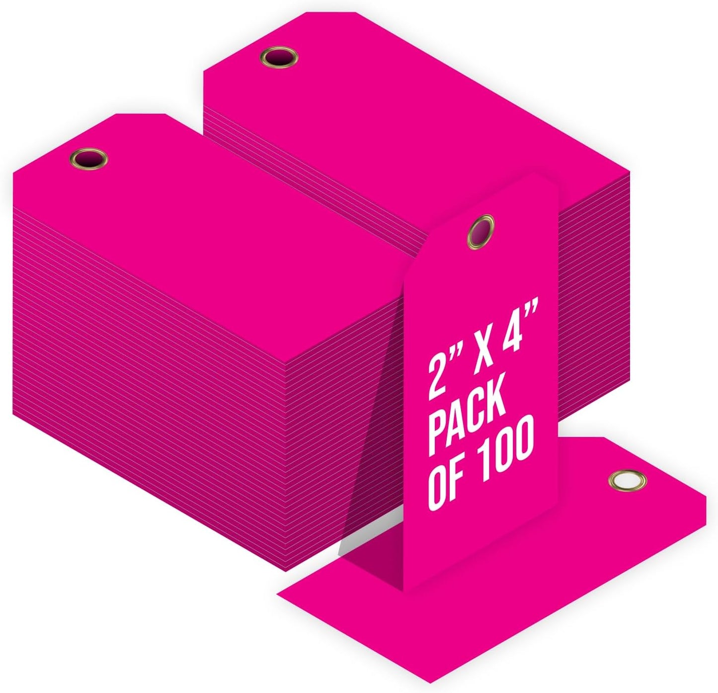 Tags 4 Less 15 Mil Waterproof Plastic Tags, Pack of 100 – 2” x 4” Heavy Duty Plastic Tags for Labeling, Outdoor Tagging, Equipment Labeling, Luggage, Valves & More (Fluorescent Pink)