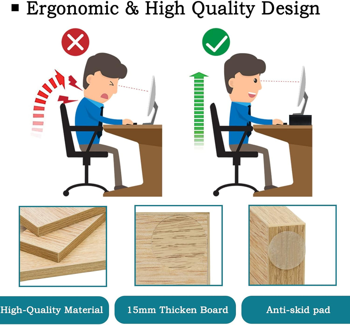 TEAMIX Wood Monitor Stand Riser - 2 Pack Adjustable Dual Monitor Riser for Laptop/PC