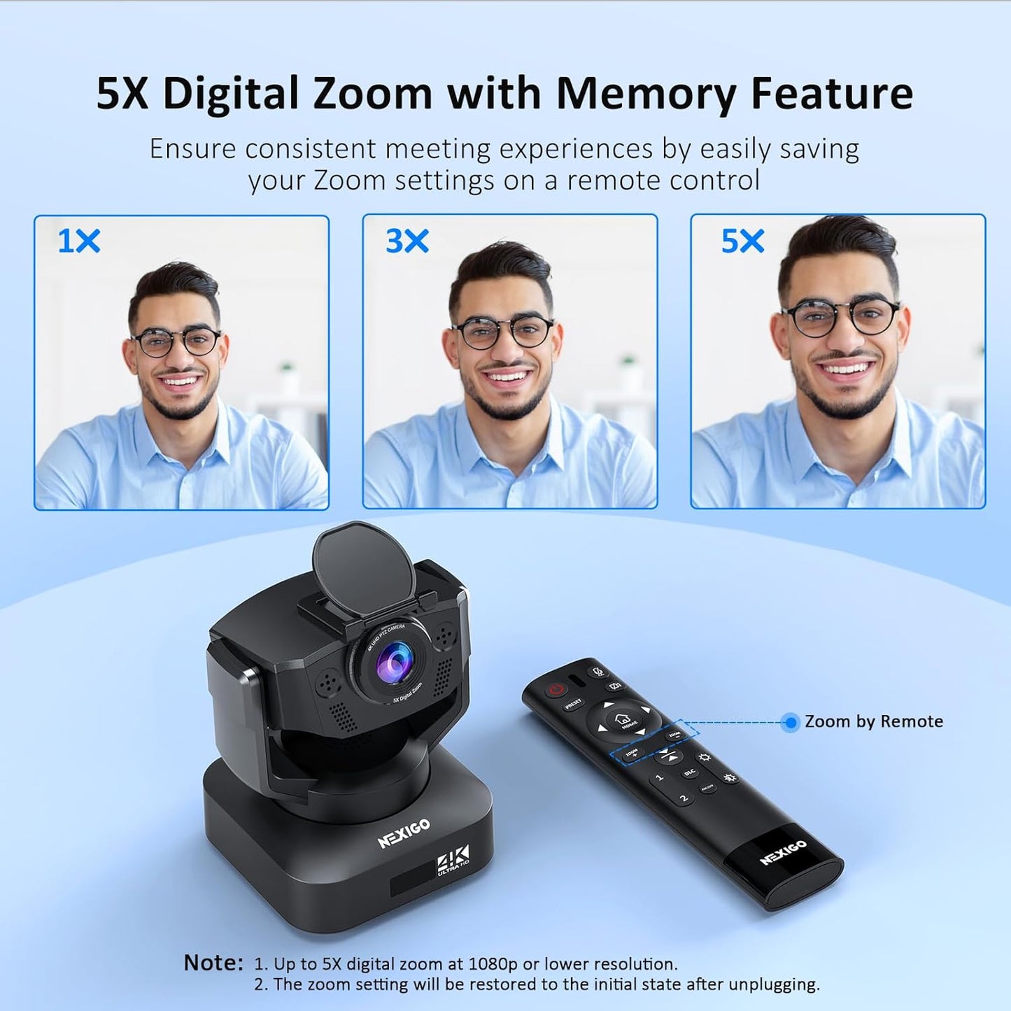 Zoom Certified, NexiGo N990 (Gen 2) 4K PTZ Webcam, Video Conference Camera System with 5X Digital Zoom, Sony_Starvis Sensor, Position Preset, Dual Stereo Mics, 3.5mm Audio Jacks for External Mics