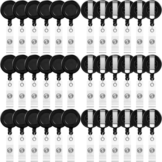 Zonon 100 Pcs Retractable Badge Reel Clips ID Card Holder Reel with Metal Belt Clip for Hanging Cards Key Chains, Name Badge Holders for Nurses Teachers Students(Black)