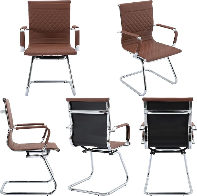 Office Guest Chairs - Reception & Waiting Room Set of 6 with Mid Back, Modern PU Leather Desk Chairs