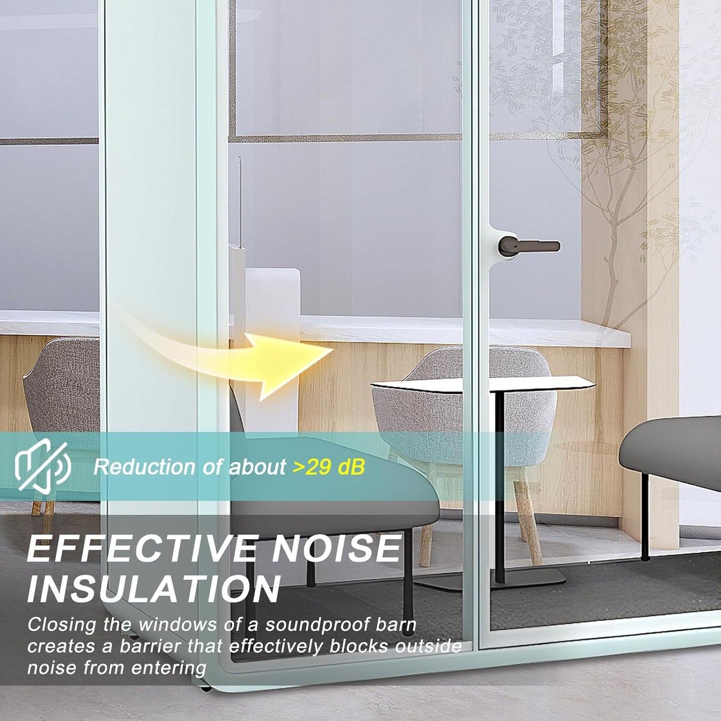 Office Sound Booth with Audio Privacy - Portable Soundproof Pod with Stylish Light Blue Frame,Soundproof Room with Light,Ventilation,Socket for Conversation,Reception Room