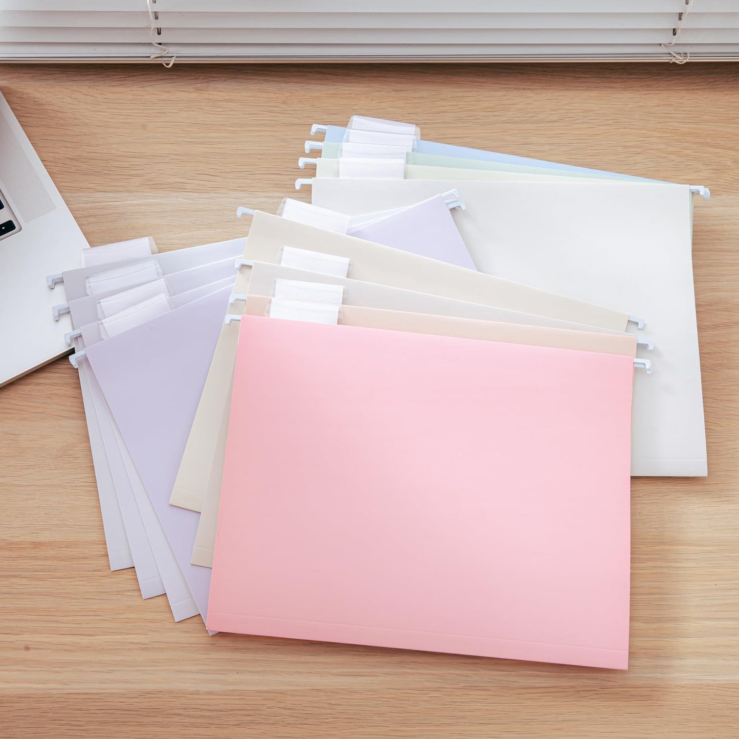 Y YOMA 24 Pack Colored Hanging File Folders Letter Size Decorative Hanging Folder Cute Pretty File Folder for Filing Cabinet Drawer Office Home with 1/5-Cut Adjustable Tabs, Soft Color