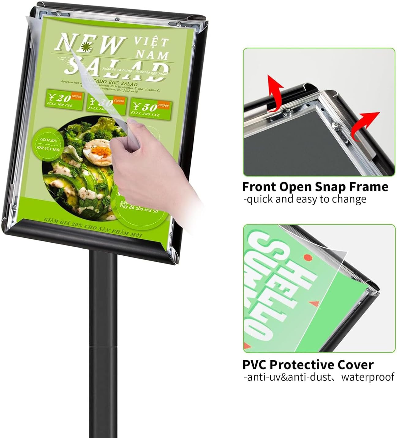 3Packs Heavy Duty Adjustable Pedestal Poster Sign Stand, 8.5x11 Aluminum Open Floor Standing Sign Holder for Vertical and Horizontal View Display (8.5x11,Black)