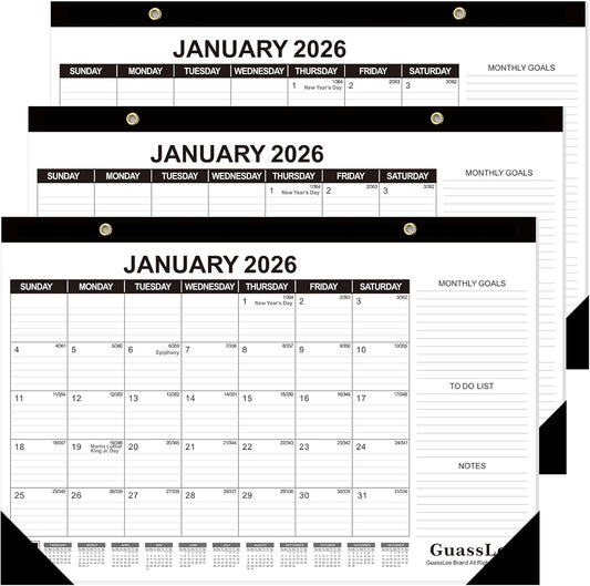 GuassLee Desk Calendar 2026-2027, 3 Packs, 18 Months Calendar 17" × 11.5" Desk Calendar from January. 2026 to June. 2027 with Julian Date, To-do List, Notes, Monthly Goals, for Home School Office