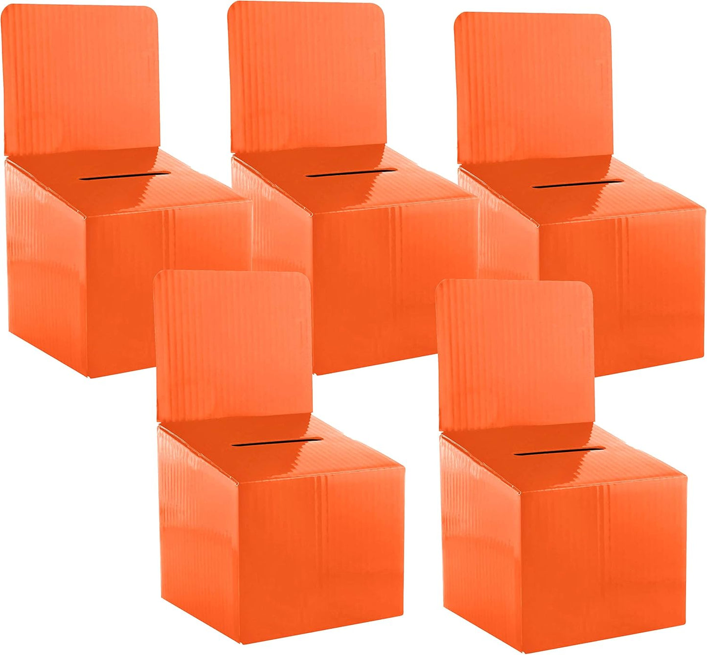 Raffle Ticket Donation Collection Ballot Box Reusable Sturdy thick Cardboard with Slot comment Suggestion Box With Removable Header 6H x 6W x 6D, Display area 6H x 6W(Orange 5 pack)