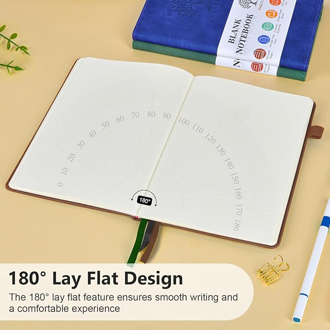 PERCUN Blank Journal Ntebook for Men & Women, 160 Pages Blank Journals for Writing, Drawing,Sketch Book,5.9" x 8.5" Leather Sketchbook, Unlined Notebook for Work, School, Art - Brown