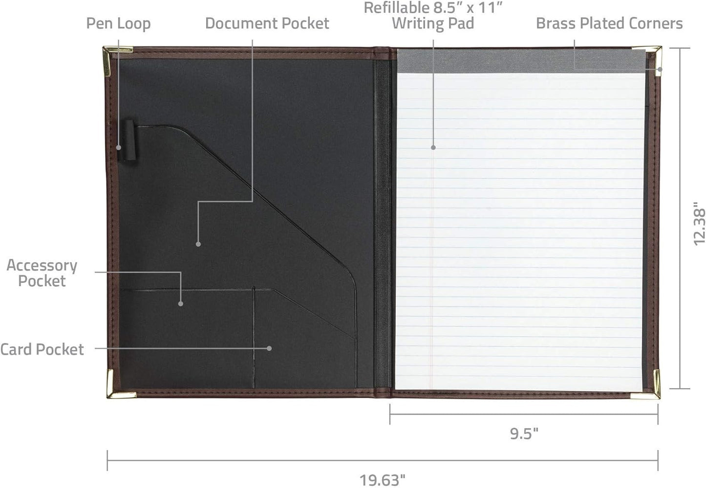 Samsill Classic Collection Business Portfolio - Executive Padfolio for Resume & Document Organizer - 8.5 by 11-Inch Legal Pad, Faux Leather with Brass Corners (Burgundy)