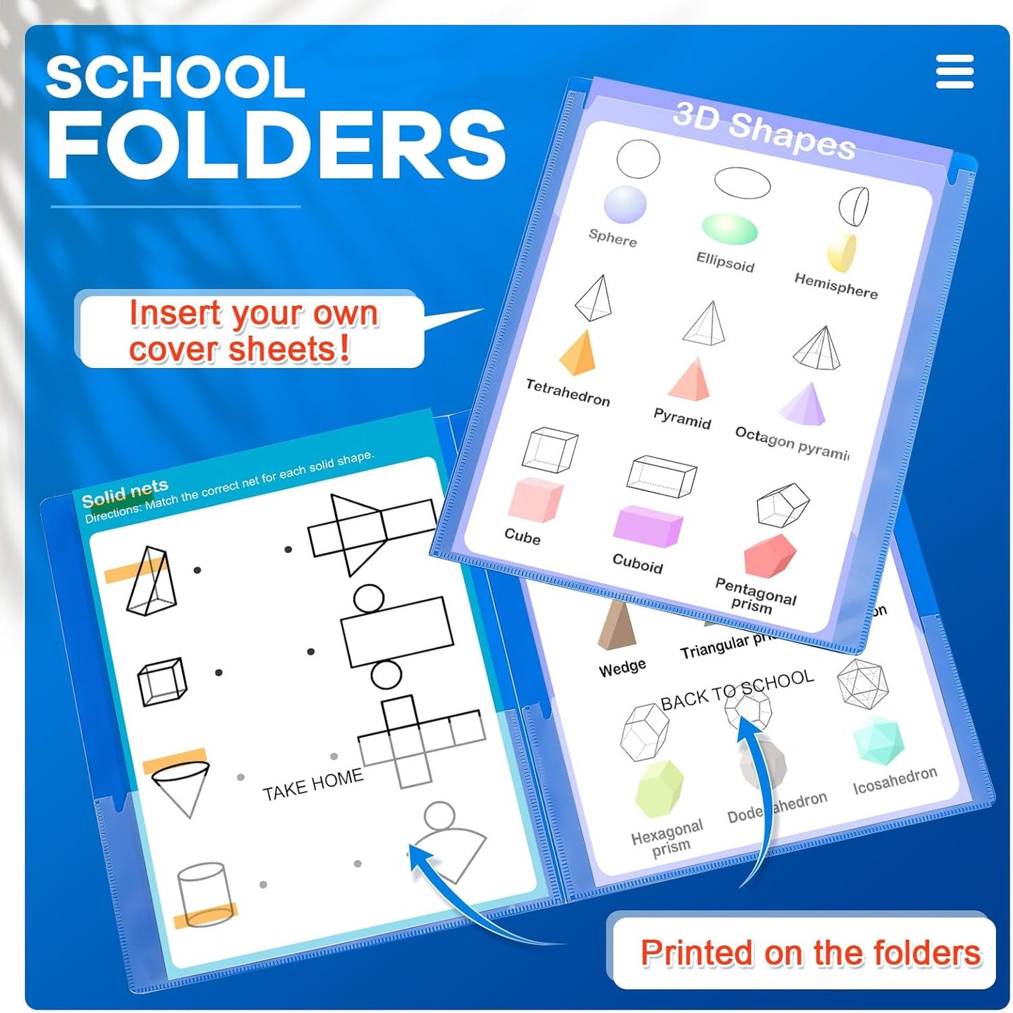 Henoyso 24 Pcs Folders Take Home Heavy Duty 2 Pocket Homework Folders with Clear Front Pockets for Elementary Students Parent Teacher Communication (Blue)