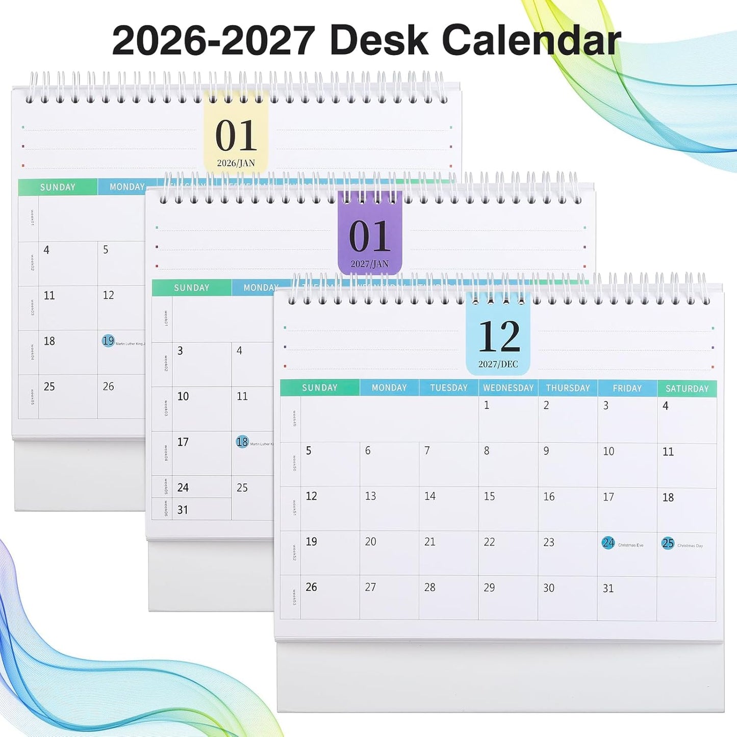Desk Calendar 2026-2027, 2 Years Calendar Runs from Jan. 2026 until Dec 2027, Table Monthly Planner with Stickers for Home,Office,School Organization(L-White+Green,9.8" x 9.6")