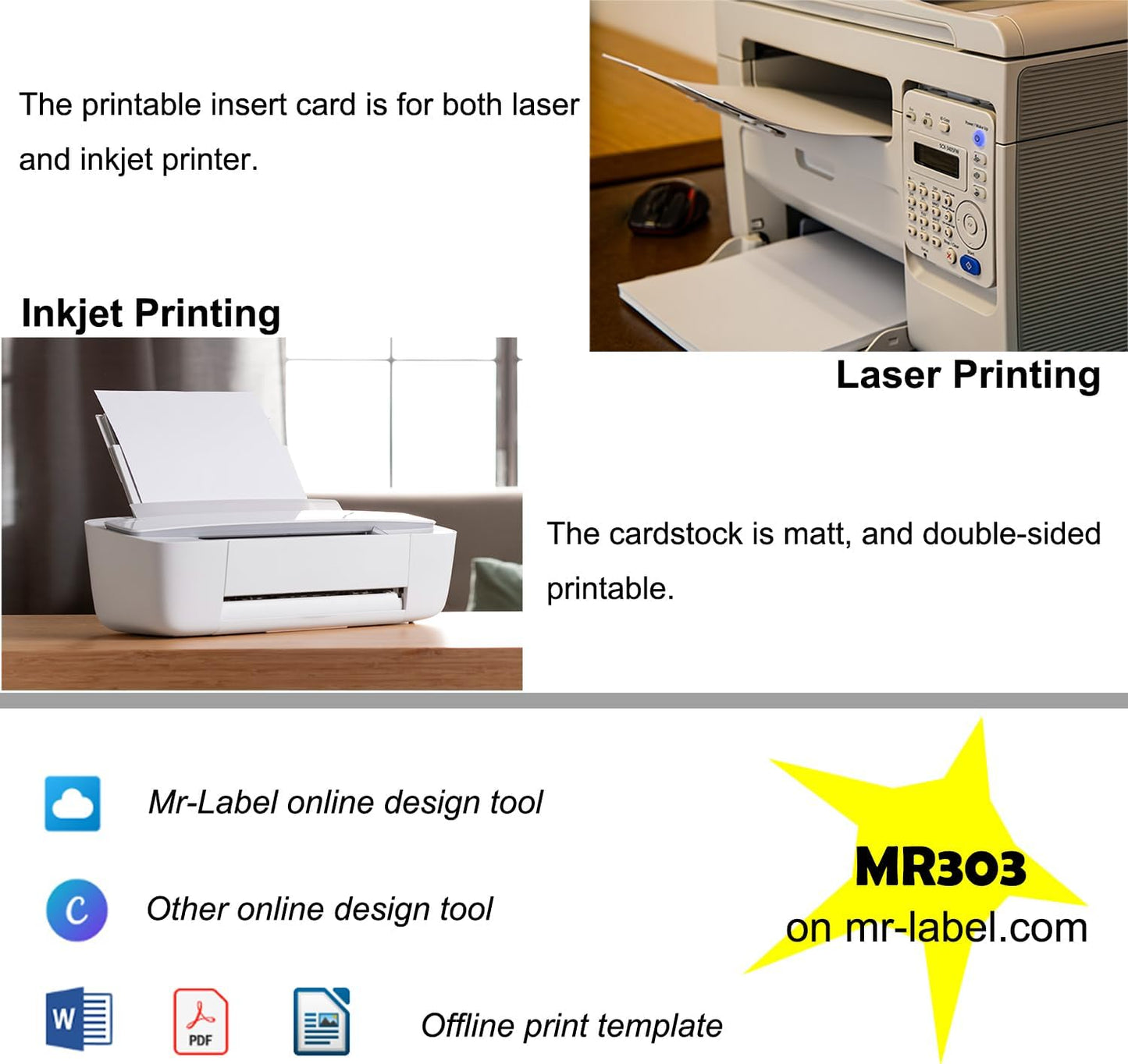 Mr-Label 600 Name Badge Inserts, 230GSM Heavyweight Insert Badge Refill, 3 x 4 inch, Two-Sides Printable Card Stock, Micro-Perforated, White, Compatible with Inkjet/Laser Printer