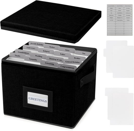 Greeting Card Organizer Box with 16 Dividers,Collapsible Greeting Card Storage Box with Handles Hold 150+ Cards,Greeting Card Holder for Greeting Cards,Sticker, Recipes, Photos, Envelopes
