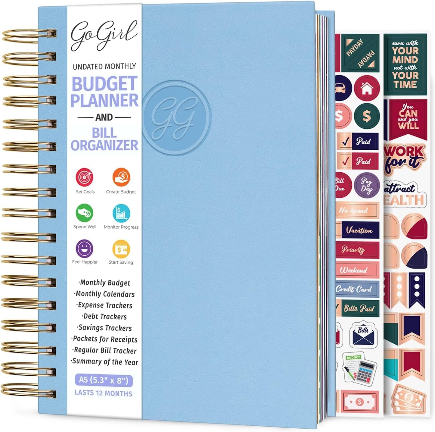 GoGirl Budget Planner & Monthly Bill Organizer – Monthly Financial Book with Pockets. Expense Tracker Notebook Journal, Compact (Periwinkle)